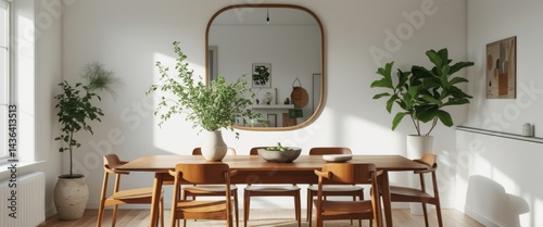 Wallpaper Mural serene dining room with elegant table, chairs, and mirror Torontodigital.ca