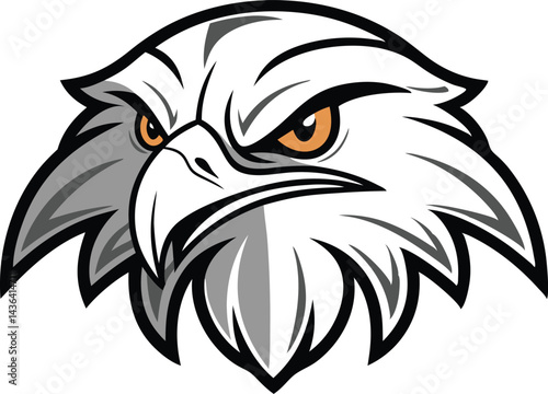 Stylized eagle head logo with fierce expression and sharp beak in vector graphic style