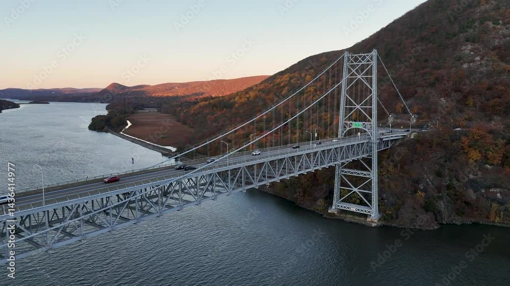Cars Crossing Bear Mountain Bridge New York Aerial 4K Drone Video