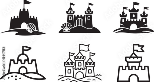 Sandcastle Icon Collection of  Silhouette outline vector on transparent background.