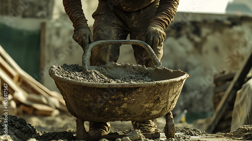 Construction Worker Mixing Cement photo