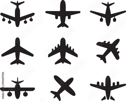 Diverse Airplane Silhouettes for Travel Collection of  vector art on transparent background.