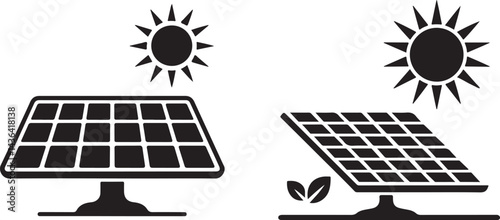 Solar Panel Illustration with Sun Symbol set vector on transparent background.