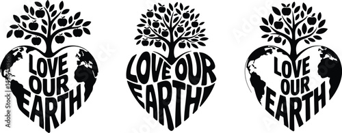  Heart Earth Graphic: Love Our Earth. Collection of  Silhouette vector on transparent background.