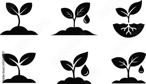 Green Sprout icons for nature or growth Collection of  Silhouette vector art on transparent background.