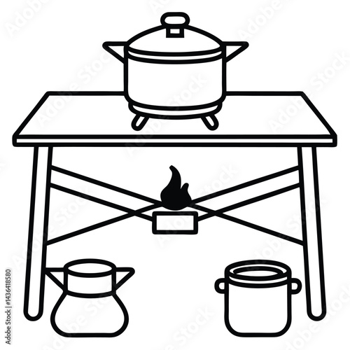 Camping Chair And Table Foldable gear and outdoor furniture Vector Silhouette Line art illustration 