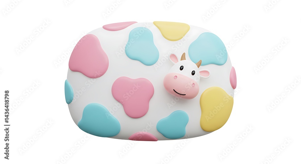 Fototapeta premium Cute Cow Toy with Colorful Spots on White Background