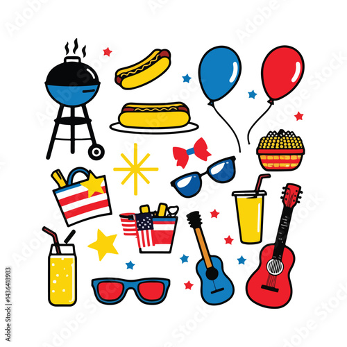 Simple vector set of 10 celebration items for 4th of July