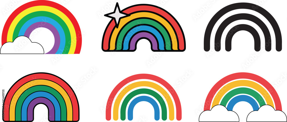 Obraz premium Colorful Rainbow Icons Set with Various Styles Collection of vector art on transparent background.
