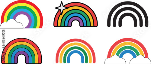 Colorful Rainbow Icons Set with Various Styles  Collection of  vector art on transparent background.