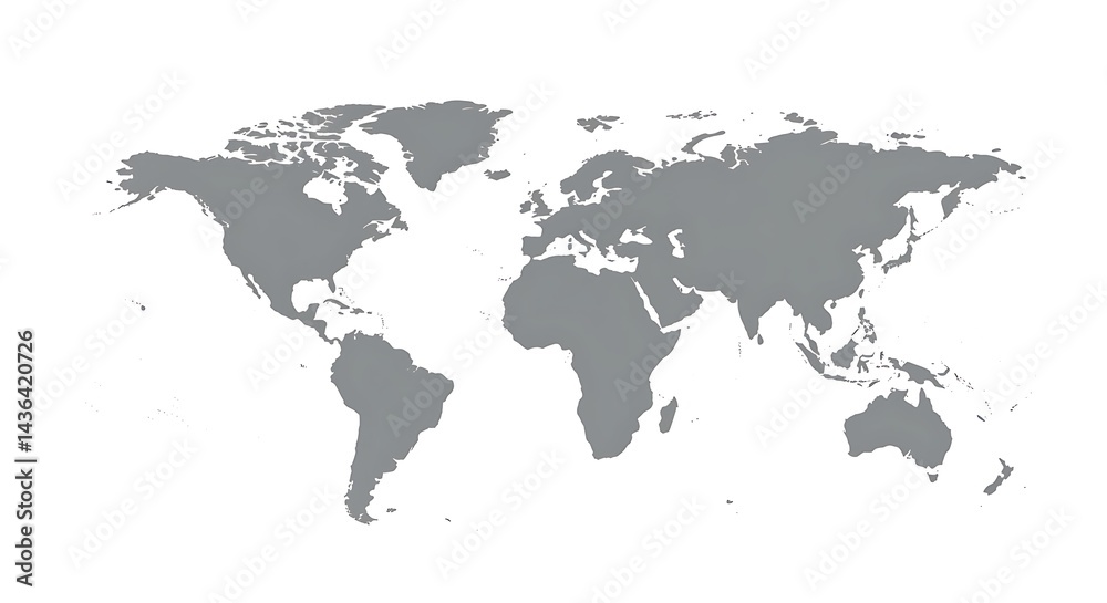 Naklejka premium Minimalistic World Map in Light Gray Tones 