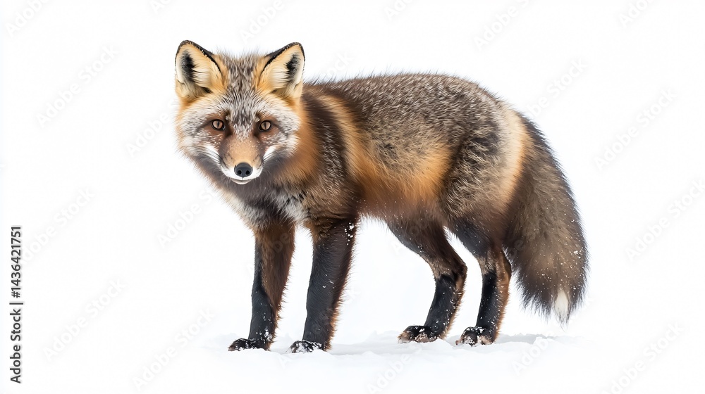 Fototapeta premium Arctic Fox Vulpes lagopus Isolated on White Background for Wildlife Designs