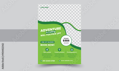 Adventure Travel and Tour Promotion Flyer Template with Modern Green Design