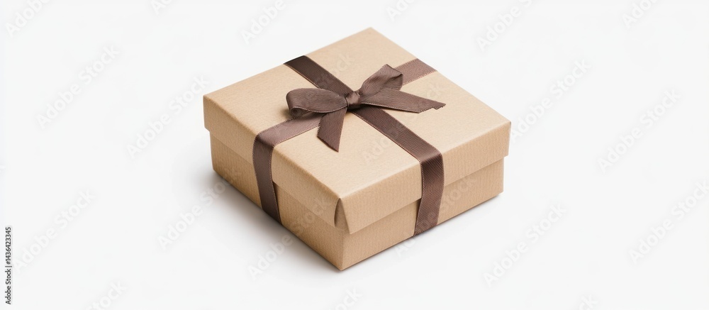 Elegant brown ribbon tied around a gift box on a seamless white backdrop