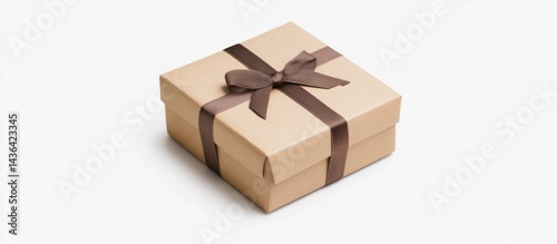 Obraz na płótnie Elegant brown ribbon tied around a gift box on a seamless white backdrop w salonie