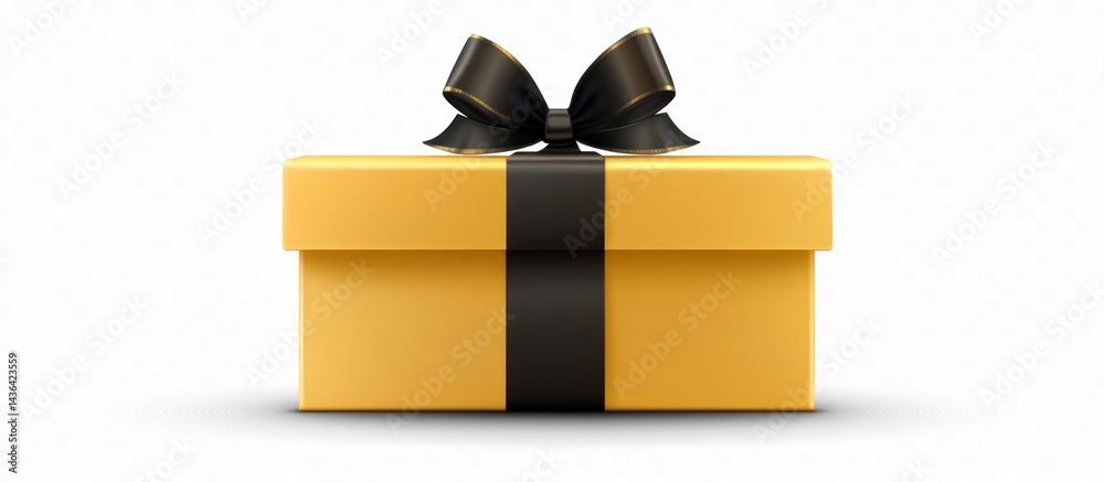 Sophisticated golden gift box with lustrous black ribbon and bow, presentational elegance