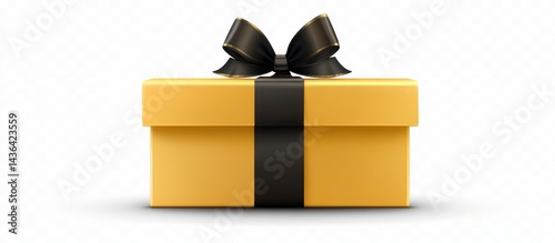 Obraz na płótnie Sophisticated golden gift box with lustrous black ribbon and bow, presentational elegance w salonie
