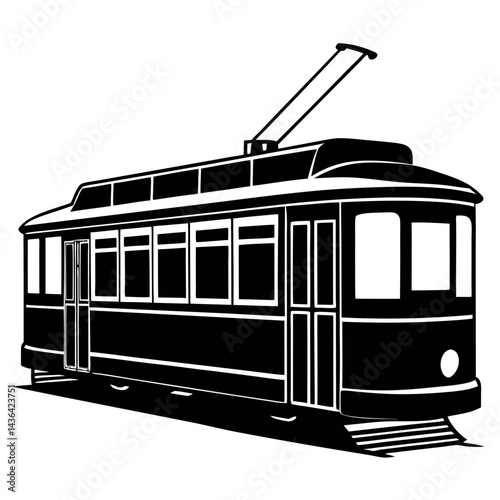 Silhouette of Electric Tram – White Background Icon for City Travel