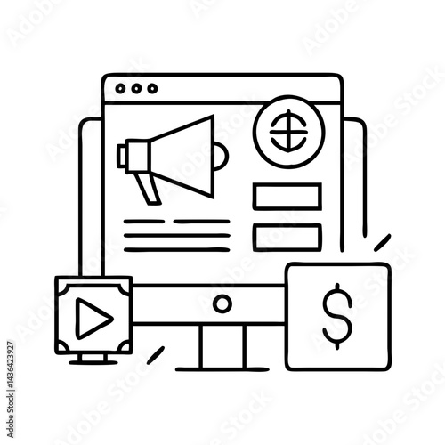 sponsored content icon, sponsored content line art - simple line art of sponsored content, perfect for sponsored content logos and icons