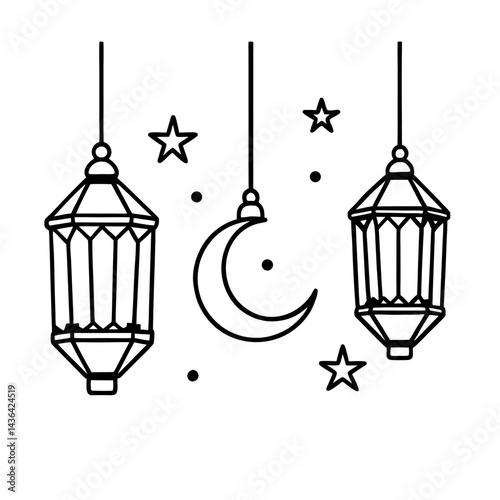 Festive Hanging Lanterns with Star and Moon