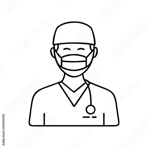 surgeon in scrubs icon, surgeon in scrubs line art - simple line art of surgeon in scrubs, perfect for surgeon in scrubs logos and icons