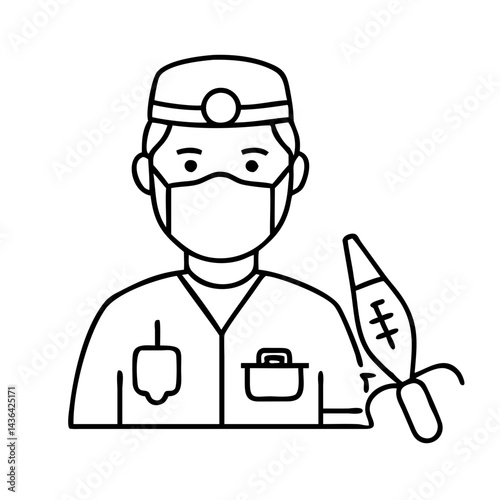 surgeon in scrubs icon, surgeon in scrubs line art - simple line art of surgeon in scrubs, perfect for surgeon in scrubs logos and icons