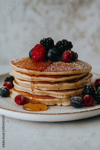 Wallpaper Mural Double Pancake Stack with Mixed Berries, Fresh and Fruity Holiday Brunch Torontodigital.ca