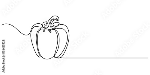 capsicum continuous one line drawing, Vector illustration of bell pepper isolated on white background. Continuous one line drawing of Sweet pepper bell pepper line art vector sketch illustration style