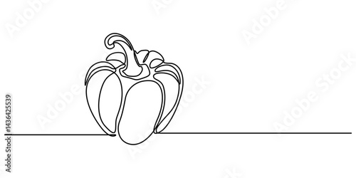 capsicum continuous one line drawing, Vector illustration of bell pepper isolated on white background. Continuous one line drawing of Sweet pepper bell pepper line art vector sketch illustration style