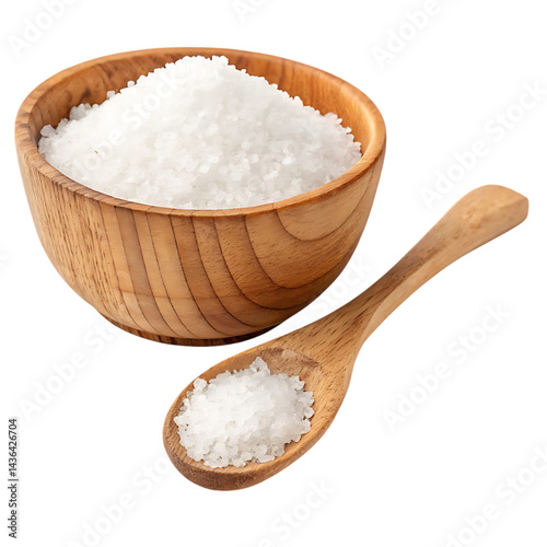 Wooden bowl and spoon of sea salt