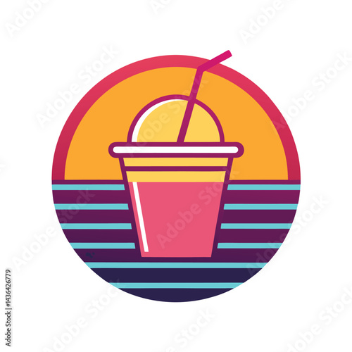 A Retro Vintage Style Slushie Cup with Vibrant Colors and Cool 80s Vibes