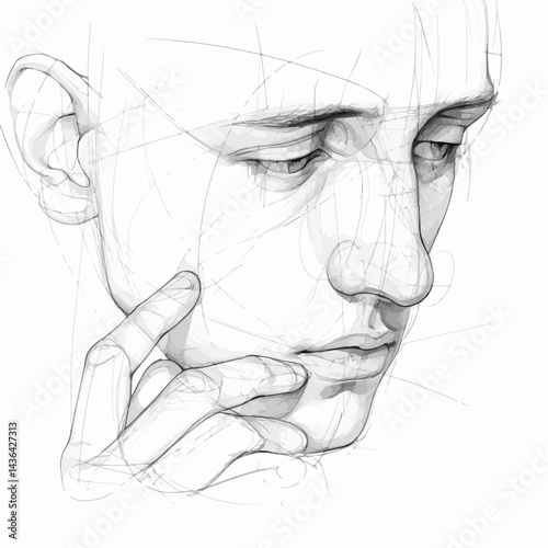 Person pensive touching chin with dynamic background