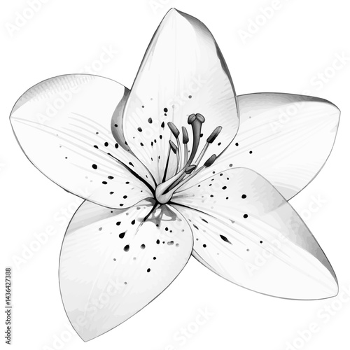 Continuous line drawing lily grayscale botanical illustration