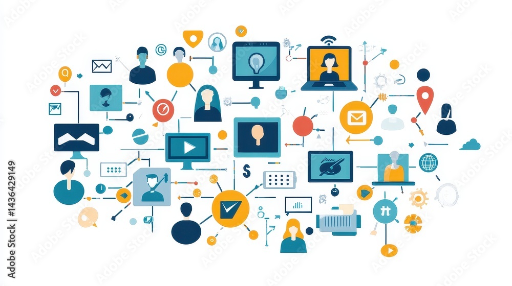 Network flat design top view theme information technology water color vivid.