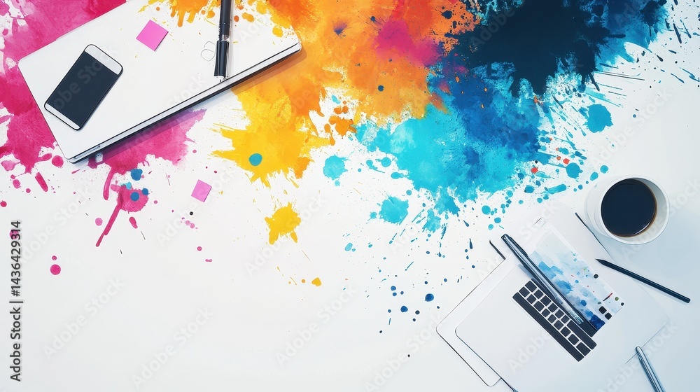 Network flat design top view theme information technology water color vivid.