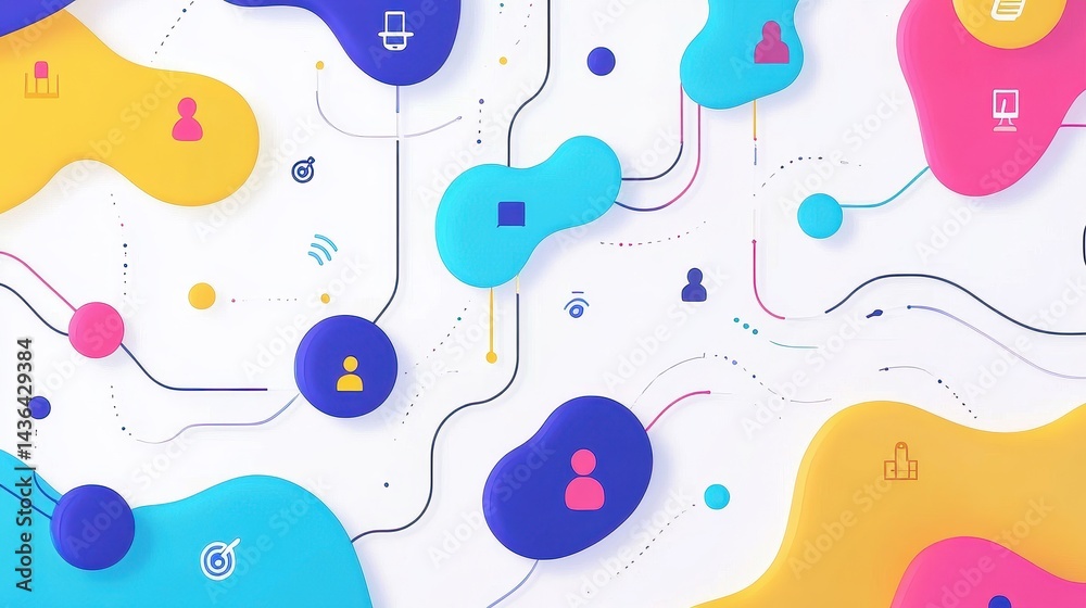 Network flat design top view theme information technology water color vivid.