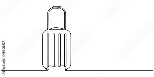 Continuous one line drawing of travel suitcase design. Travel bag in single line draw illustration. Editable stroke,  single one line drawing of case luggage bag with wheels isolated on white back pro