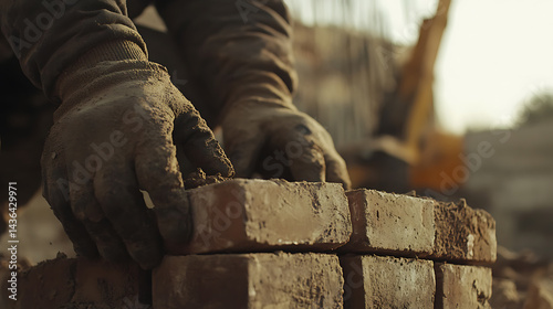 Construction Worker Laying Bricks
