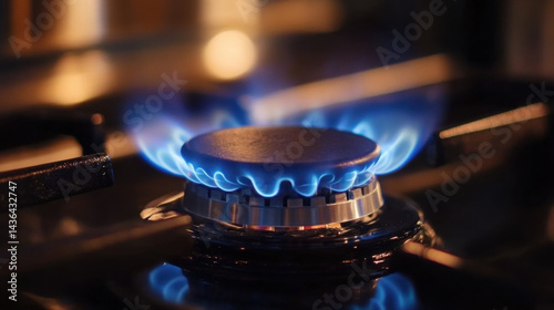 Blue Flames Emanating from a Gas Burner on a Modern Stove Top