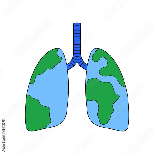 Lungs with earth-like pattern illustrating environmental awareness on white background, ideal for education and prevention campaigns