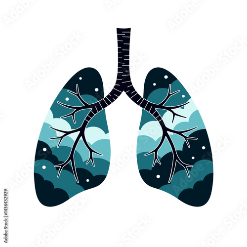 Lung silhouette with planet texture, minimalist vector art design