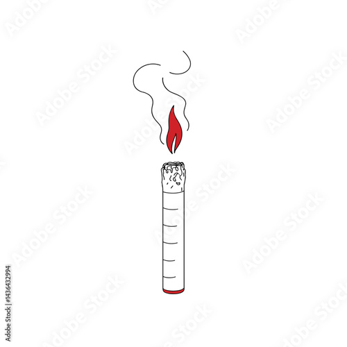 Artistic line drawing of glowing extinguished cigarette with smoke, ideal for awareness campaigns and presentations