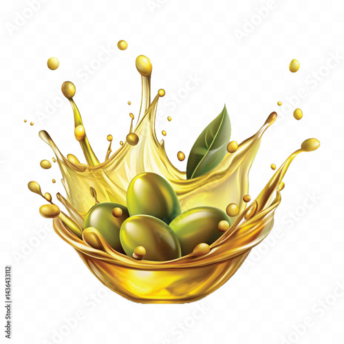 realistic smooth liquid extra virgin olive oil splash isolated on white background.