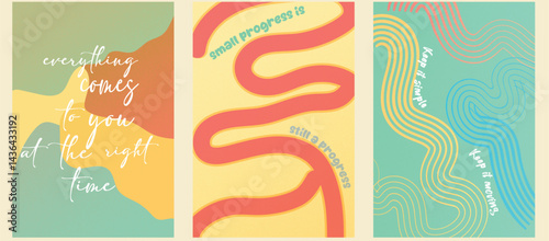 Set of digital posters with grain effect.  Motivational Quotes Typography, Colorful Wall Art ,  Printable Digital