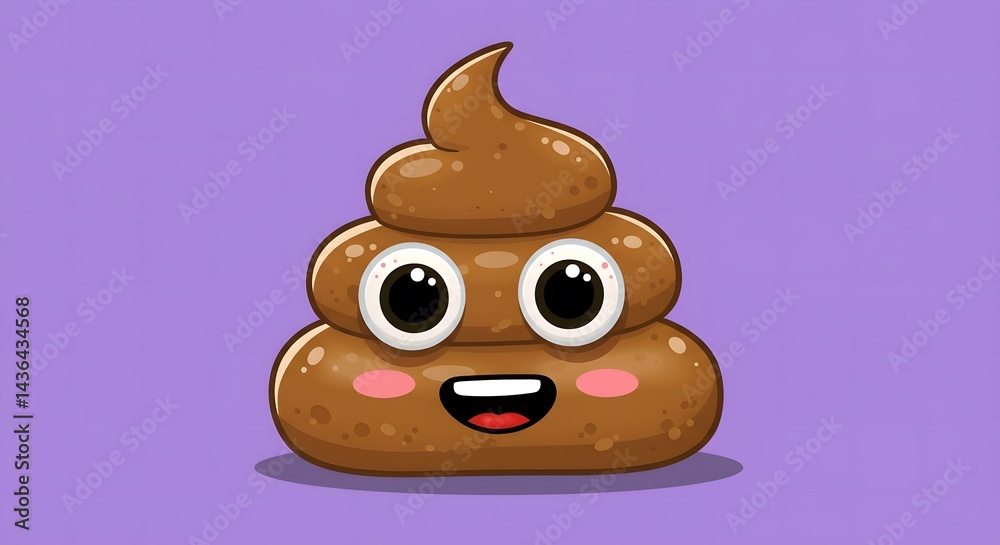 Cute Poop Emoji Smiling with Purple Background Digital Illustration Cute Poop Emoji Smiling with Purple Background Digital Illustration