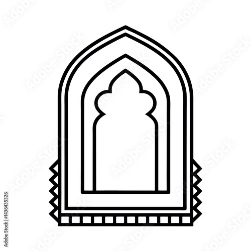 outline prayer rug with geometric border on white