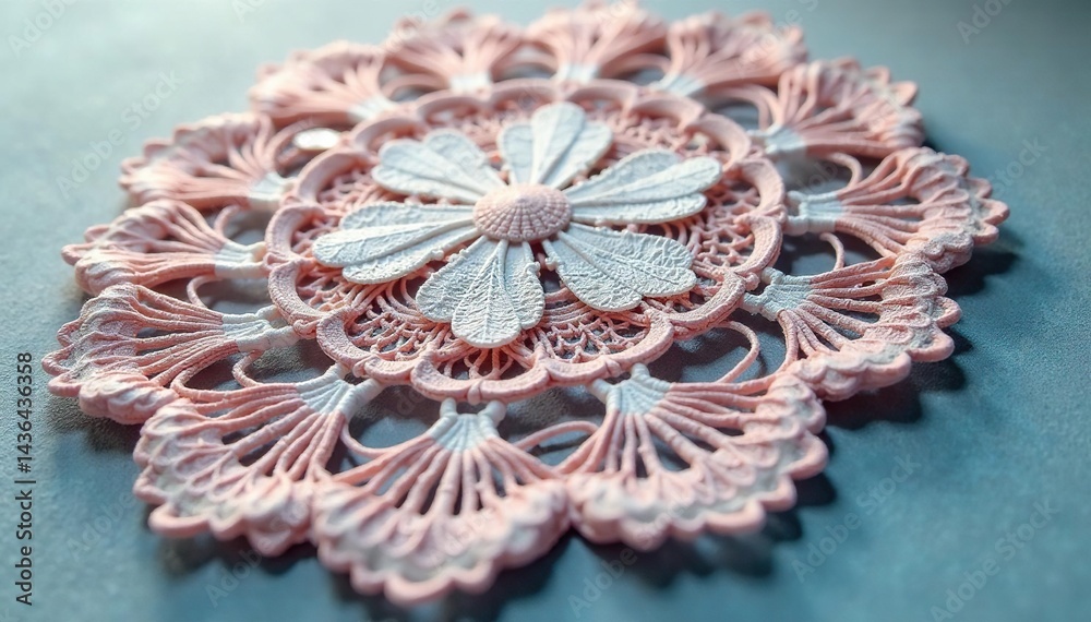 Obraz premium Intricate floral lace doily, delicate texture, closeup, macro, pattern