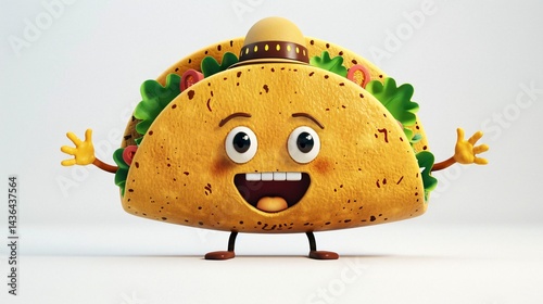 playful 3D taco character isolated in white background, ideal for playful and colorful Mexican food branding photo