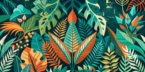 Vibrant Tropical Leaf Pattern Background Illustration