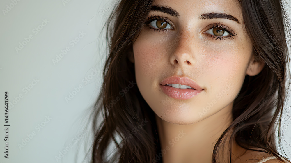 Serene Portrait of a Woman: Captivating portrait of a woman with striking brown eyes. The soft light and natural tones highlight her beauty and inner peace. Serene Portrait of a Woman: Captivating portrait of a woman with striking brown eyes. The soft light and natural tones highlight her beauty and inner peace.